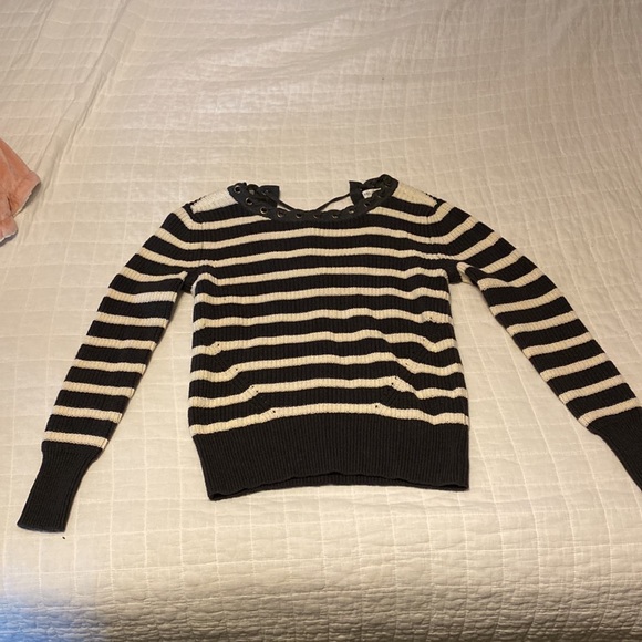 Gray and white striped sweater. - Picture 2 of 2